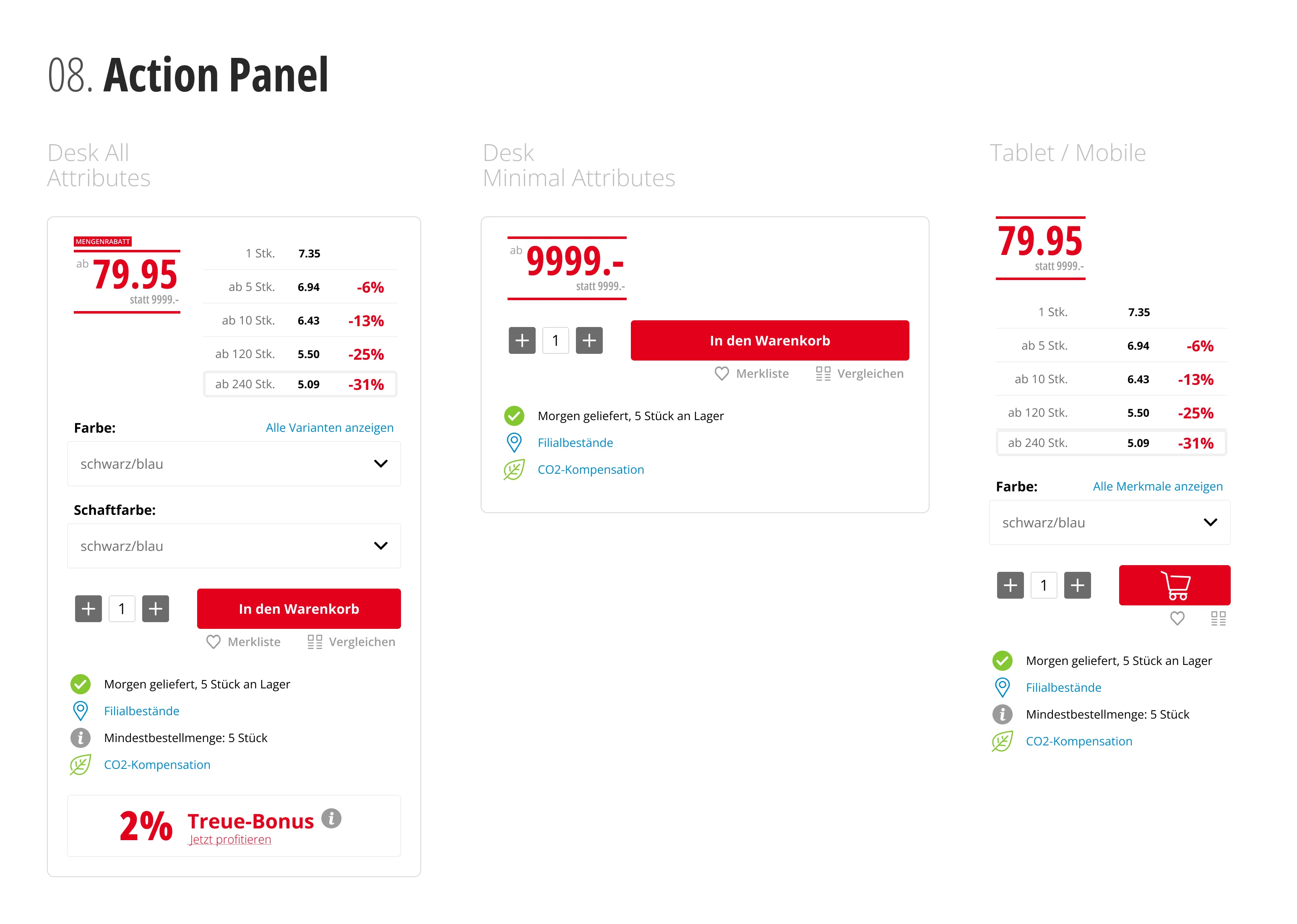 Action Panel in Desktop-, Tablet- und Mobildarstellung